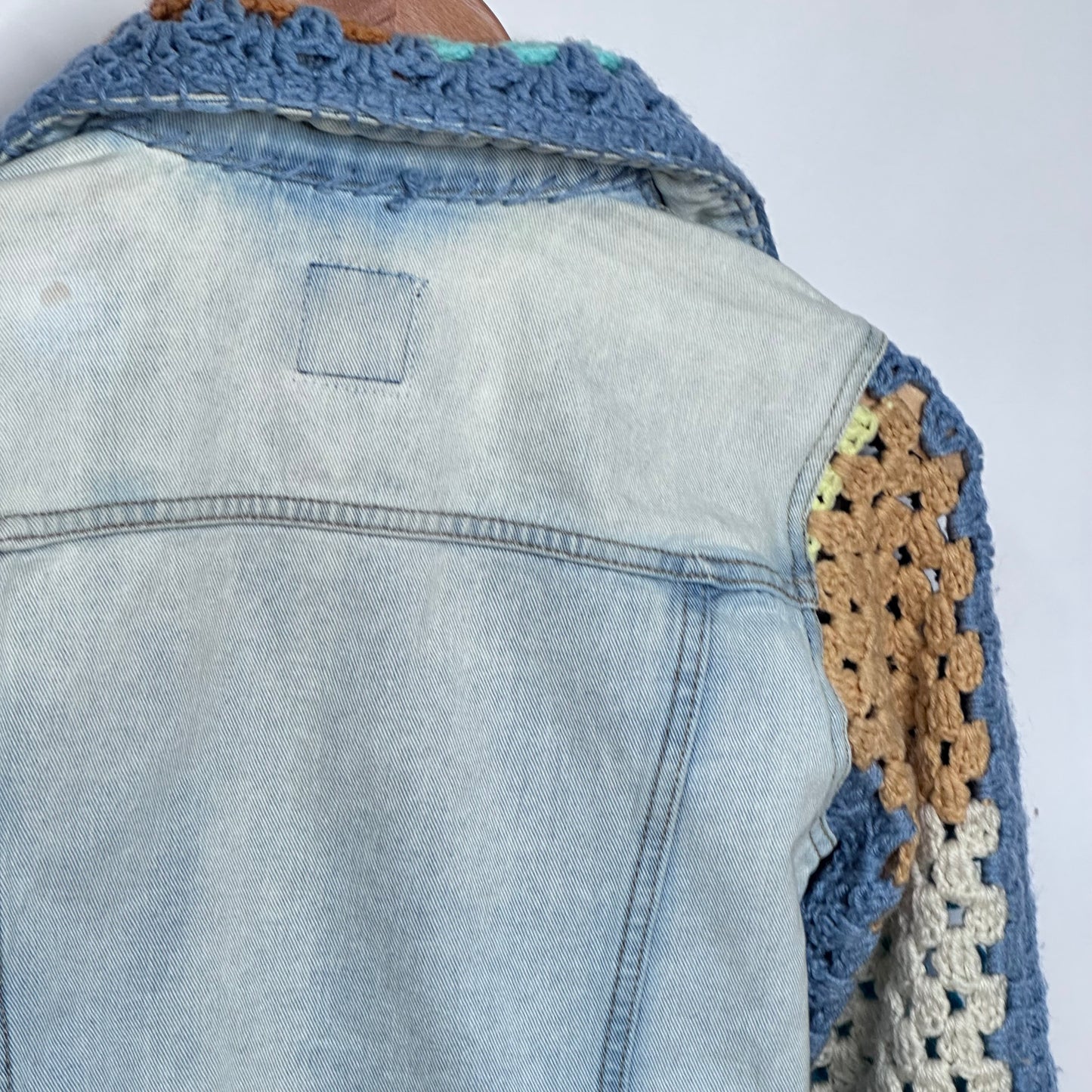 fun block crochet meets distressed rag bottom denim