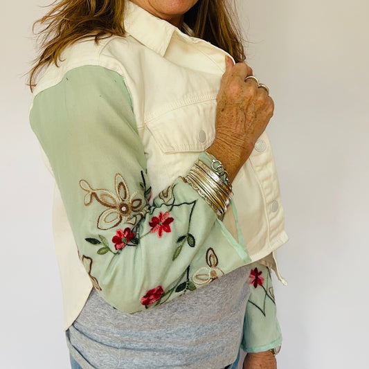 mint floral sleeved soft natural shirt style jacket