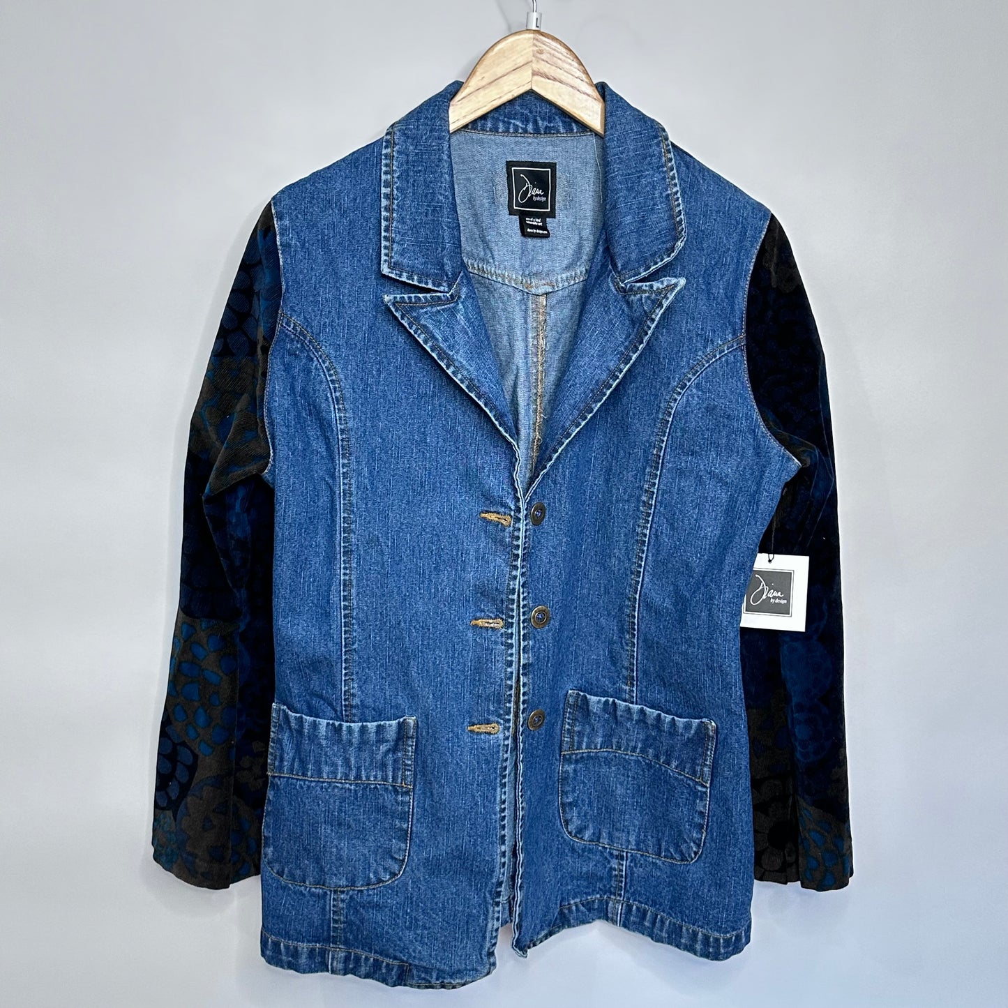 fabulous retro print corduroy sleeved denim coat