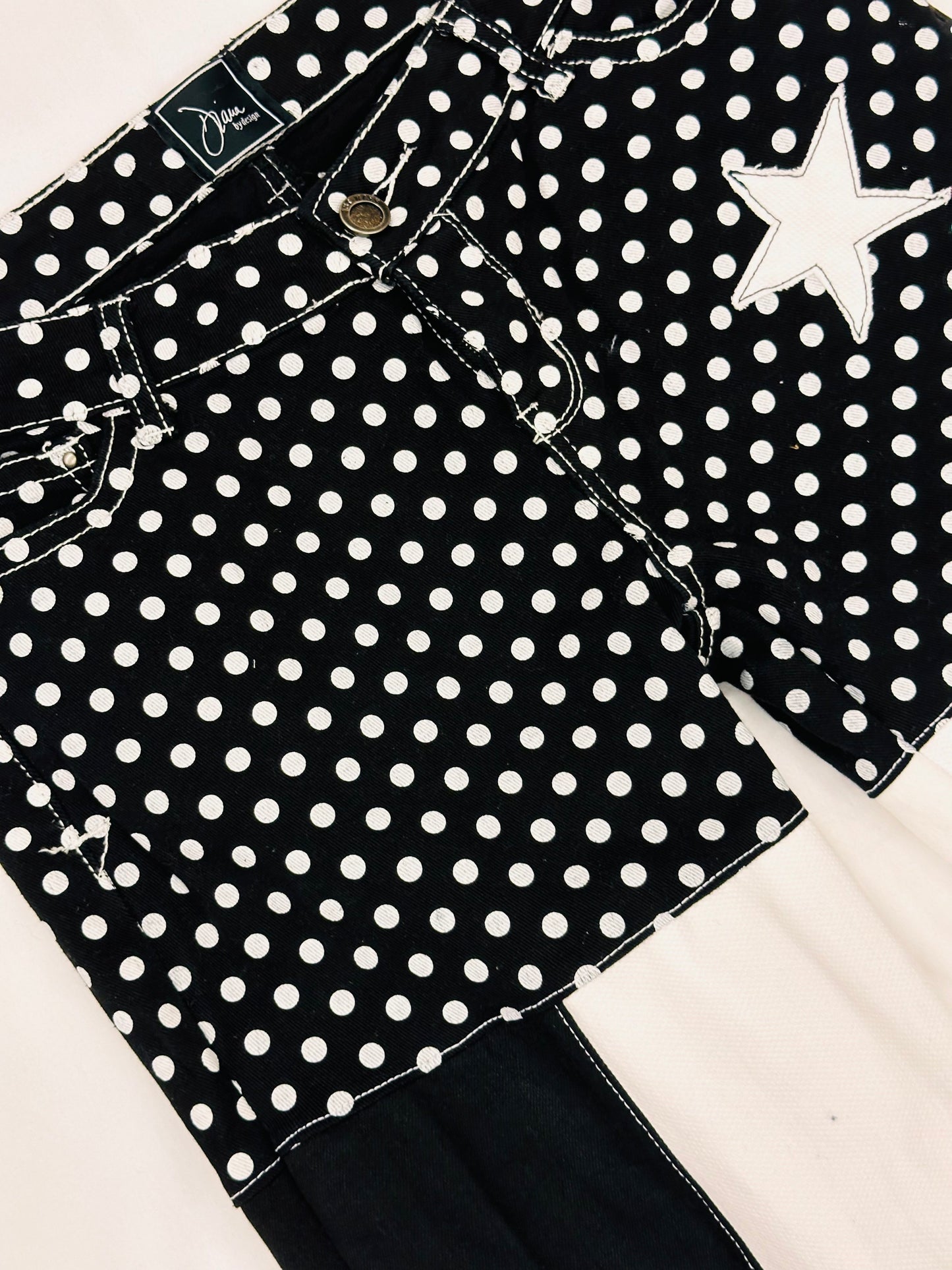 black. white. polka dot. funky bell bottom jeans