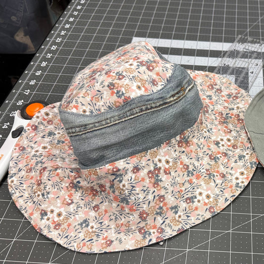floral + denim reversible sunhat hat