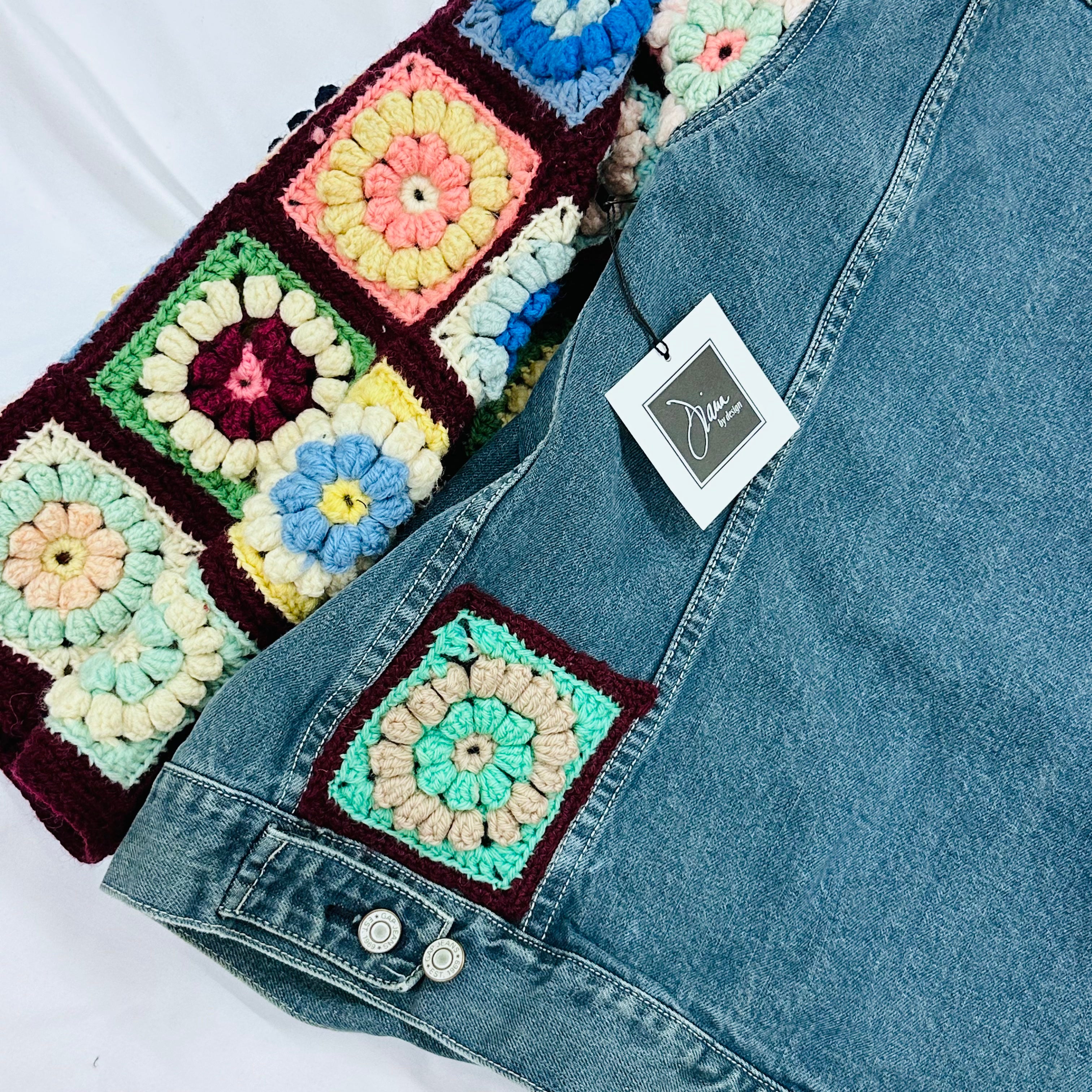 3D Floral Hand Embroidered store Denim Jacket