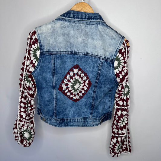 fun granny square + tie dye denim jacket