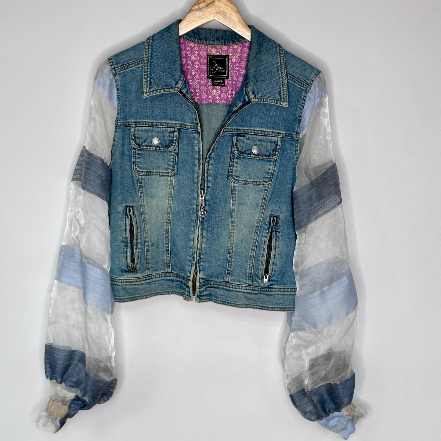 fun bishop bells + vintage zip denim jacket