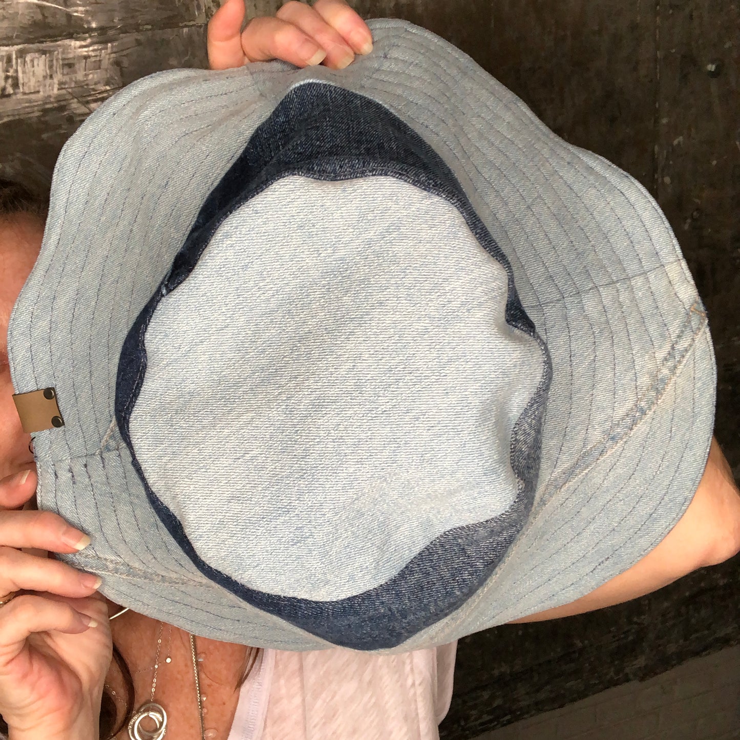 fun shades of blue denim reversible sun hat