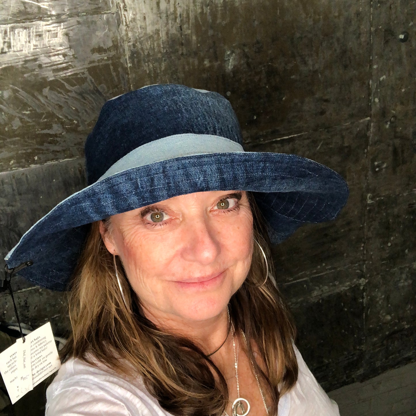 fun shades of blue denim reversible sun hat