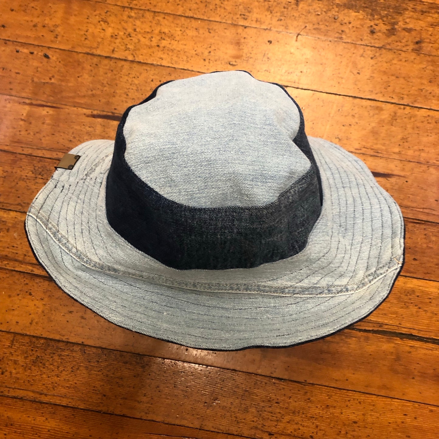 fun shades of blue denim reversible sun hat